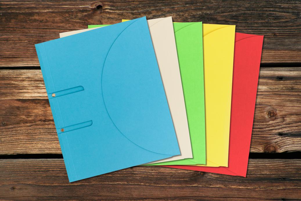 Ordnungsmappen mit Abheftösen 315x250 mm Klettverschluß 5 Farben Mix 320 g/qm